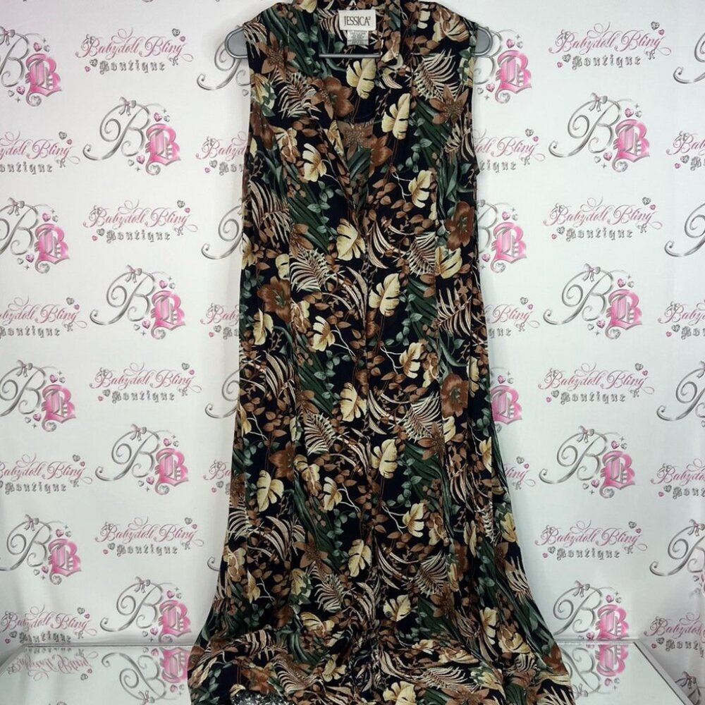 Jessica dress long maxi leafs Tropical Floral Dress Green and Brown vintage
